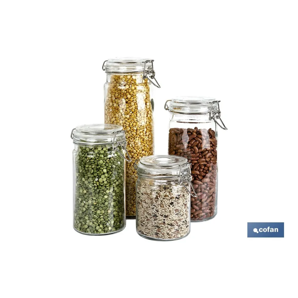 Comprar SET 4  FRASCOS CRISTAL+ CLIP ACERO  Cofan | almacendeferreteriacor.es