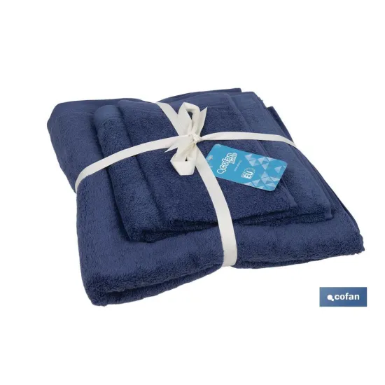 Comprar JUEGO DE 3  TOALLAS AZUL MARINO 580 Cofan | almacendeferreteriacor.es