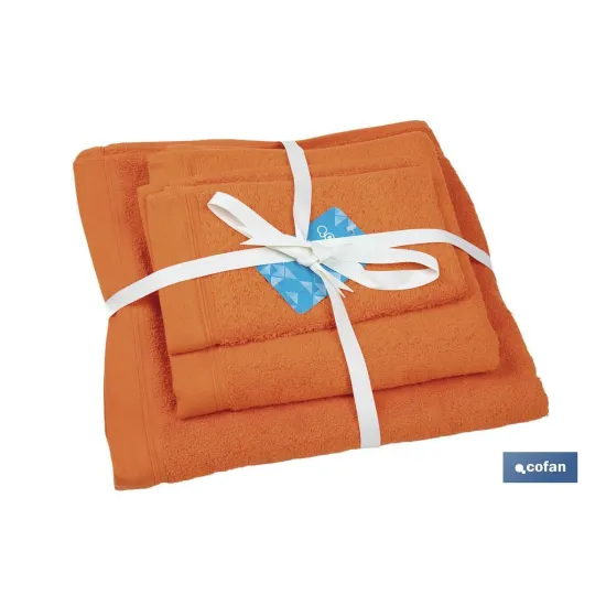 Comprar JUEGO DE 3 TOALLAS NARANJA 580 G/M2 Cofan | almacendeferreteriacor.es