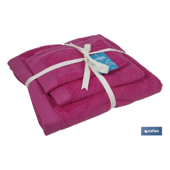 Comprar JUEGO DE 3  TOALLAS FUCSIA 580 G/M2 Cofan | almacendeferreteriacor.es