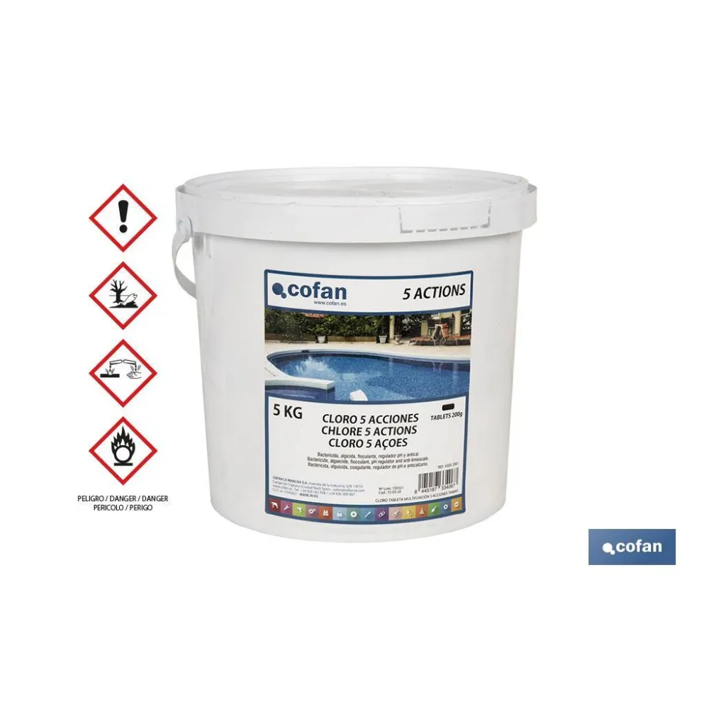 Comprar CLORO 5 ACCIONES TABLETA 5 KG COFAN Cofan | almacendeferreteriacor.es