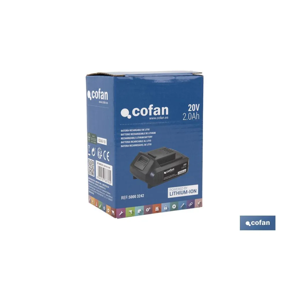 Comprar BATERÍA RECARGABLE Li-ion 20 V 2.0A Cofan | almacendeferreteriacor.es