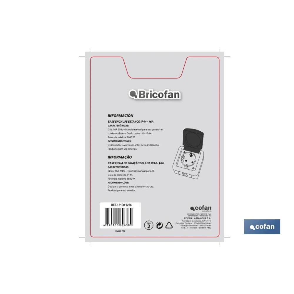 Comprar BASE ENCHUFE ESTANCO IP44 (PACK: 1  Cofan | almacendeferreteriacor.es