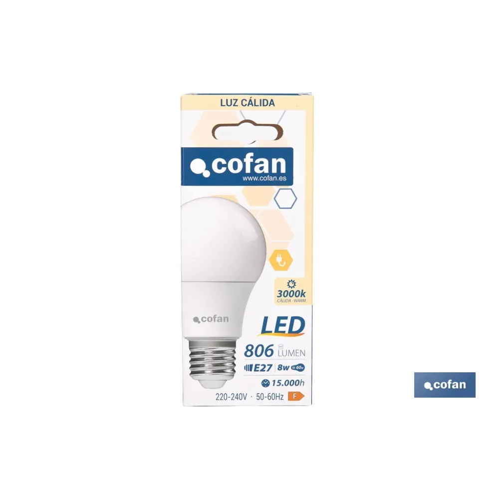 Comprar BOMBILLA LED CLASSIC E27 8 W 806 LM Cofan | almacendeferreteriacor.es