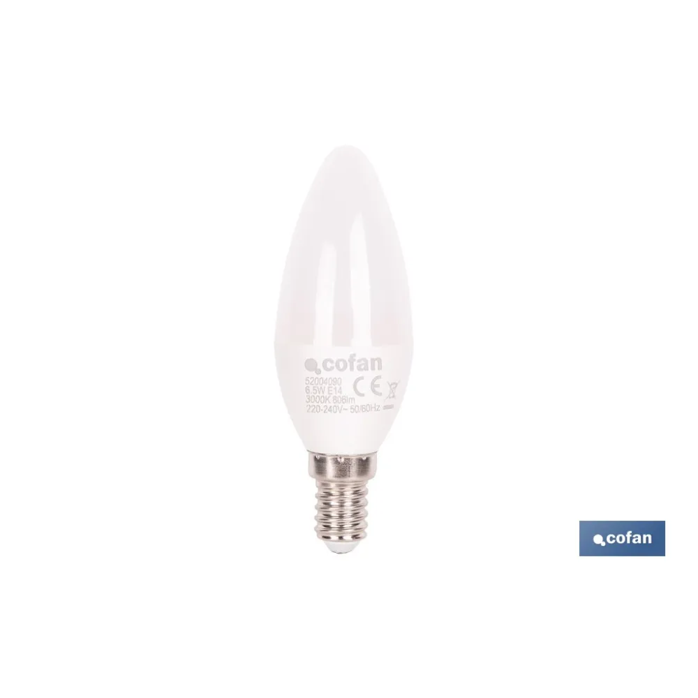 Comprar BOMBILLA LED VELA 6.5 W E14  806 LM Cofan | almacendeferreteriacor.es