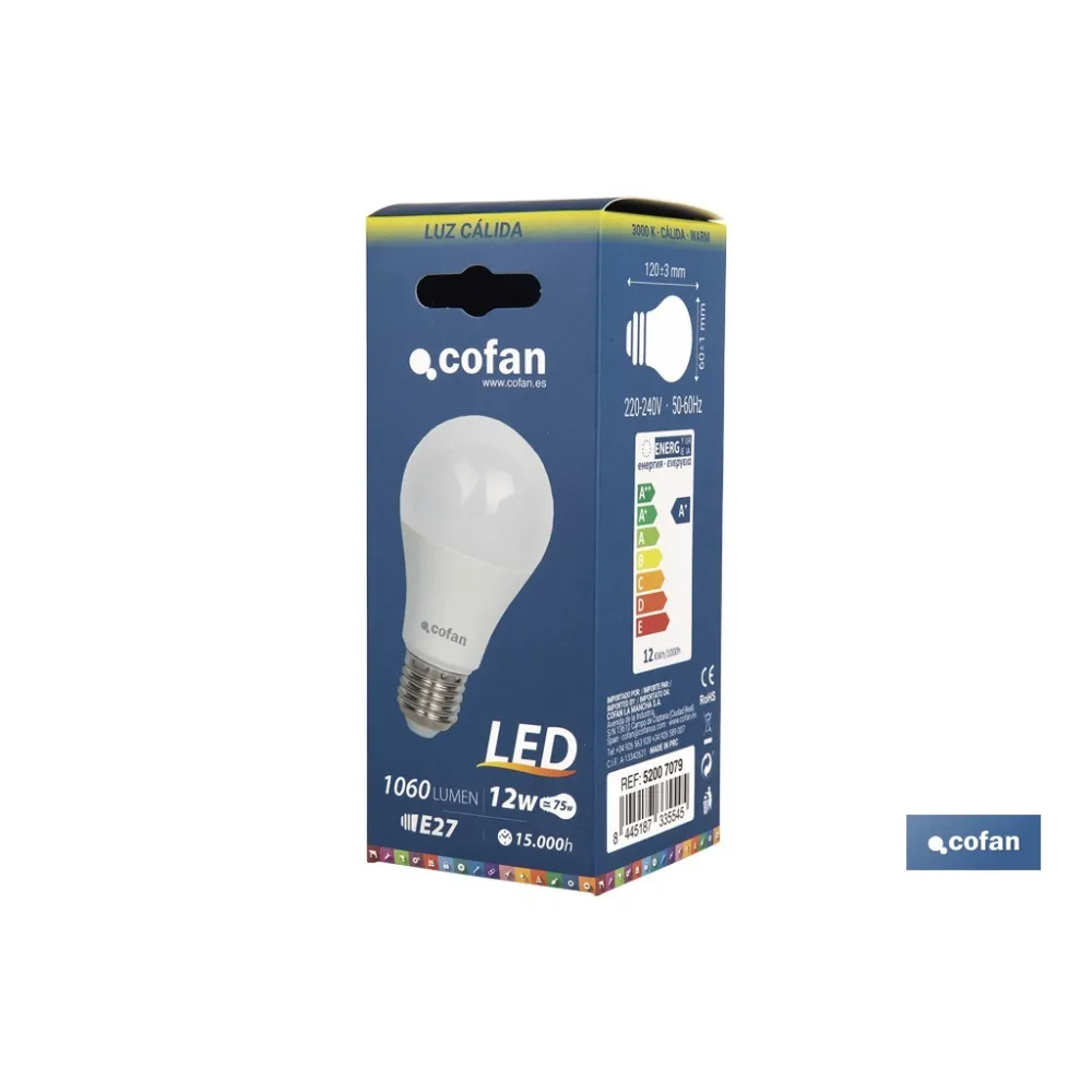 Comprar BOMBILLA LED 12W CLASIC 240º 1.050L Cofan | almacendeferreteriacor.es