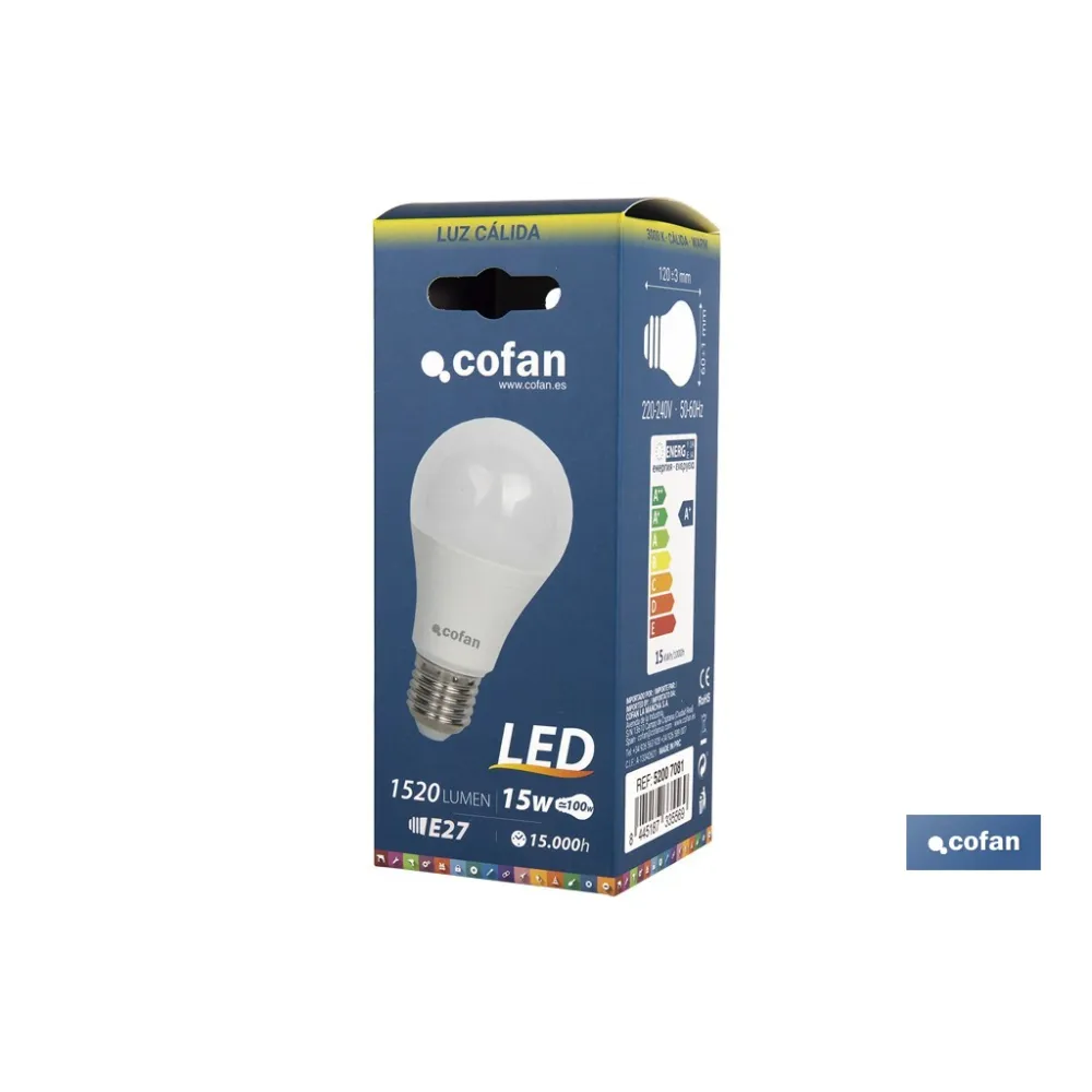 Comprar BOMBILLA LED STD 15W E27 240º 1.520 Cofan | almacendeferreteriacor.es