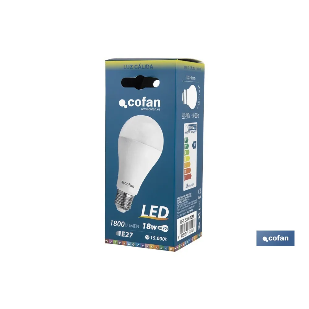 Comprar BOMBILLA LED STD 18W E27 240º 1.800 Cofan | almacendeferreteriacor.es