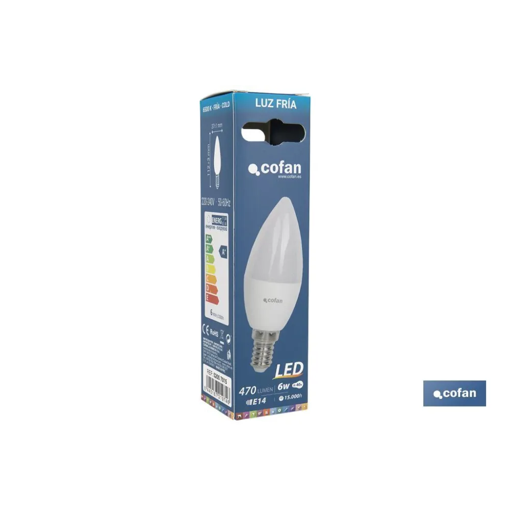 Comprar BOMBILLA LED 8W VELA E14 220º 810LM Cofan | almacendeferreteriacor.es