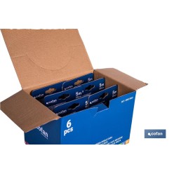EXPOSITOR FLEXÓMETRO HOJA NEGRA DOBLE CARA 25 MM X 5 M 6 UDS.