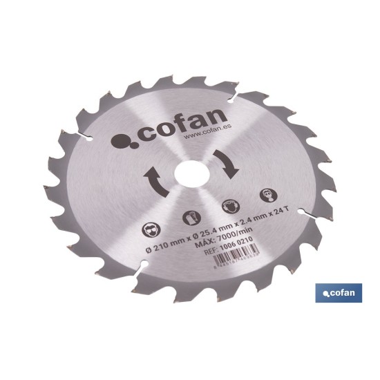 DISCO CORTE PARA MADERA Ø210 MM X 25,4 MM X 2,4 MM, 24 DIENTES