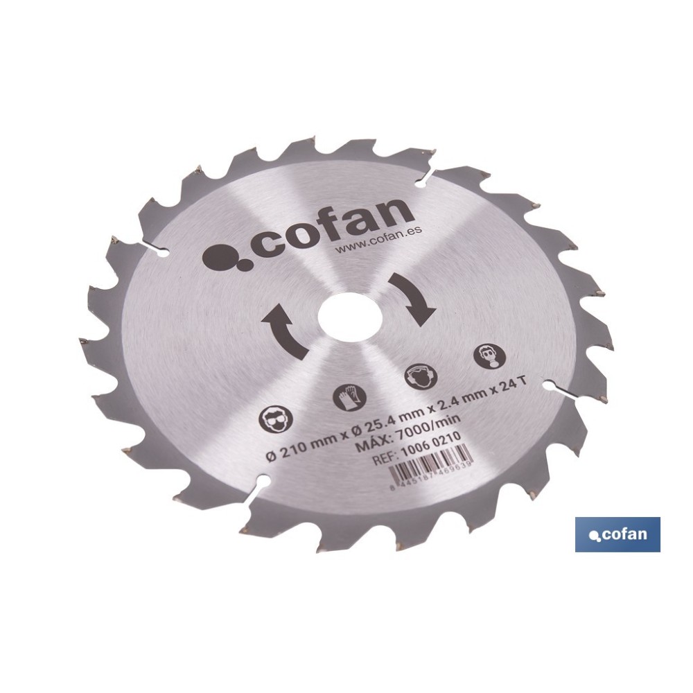 DISCO CORTE PARA MADERA Ø210 MM X 25,4 MM X 2,4 MM, 24 DIENTES