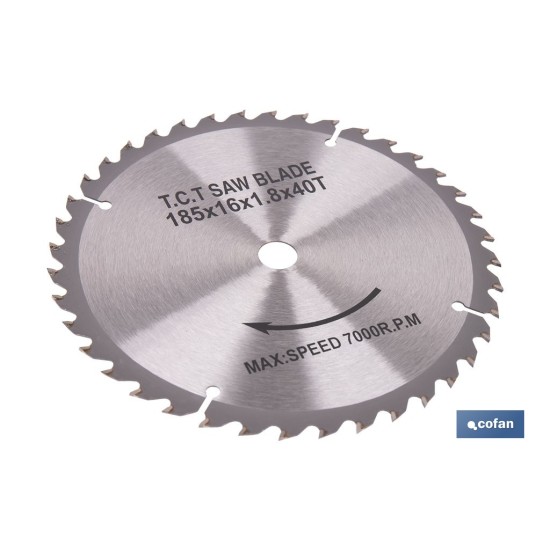 DISCO CORTE PARA MADERA Ø185 MM X 16 MM X 1,8 MM X 40 DIENTES