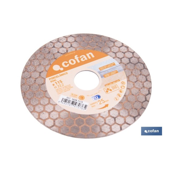 DISCO PORCELANICO DUAL CORTAR Y DESBASTAR 115MM H22,2