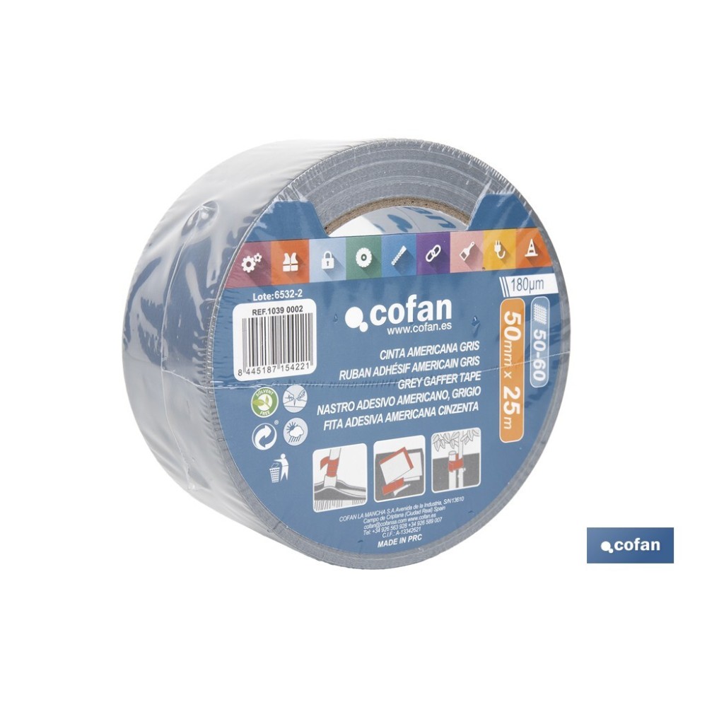 CINTA AMERICANA GRIS 180 MICRAS 50 MM X 25 M