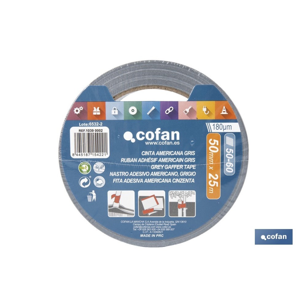 CINTA AMERICANA GRIS 180 MICRAS 50 MM X 25 M