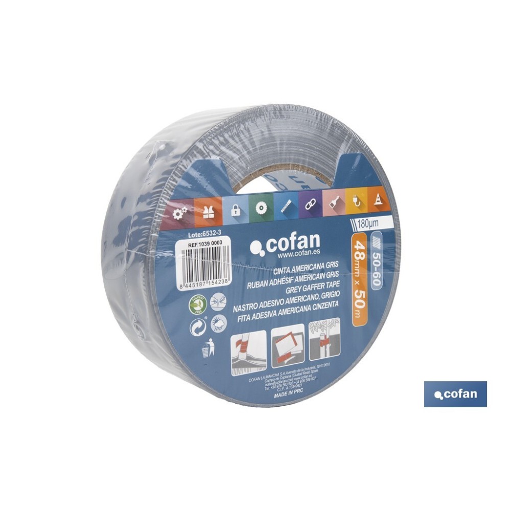 CINTA AMERICANA GRIS 180 MICRAS 48 MM X 50 M