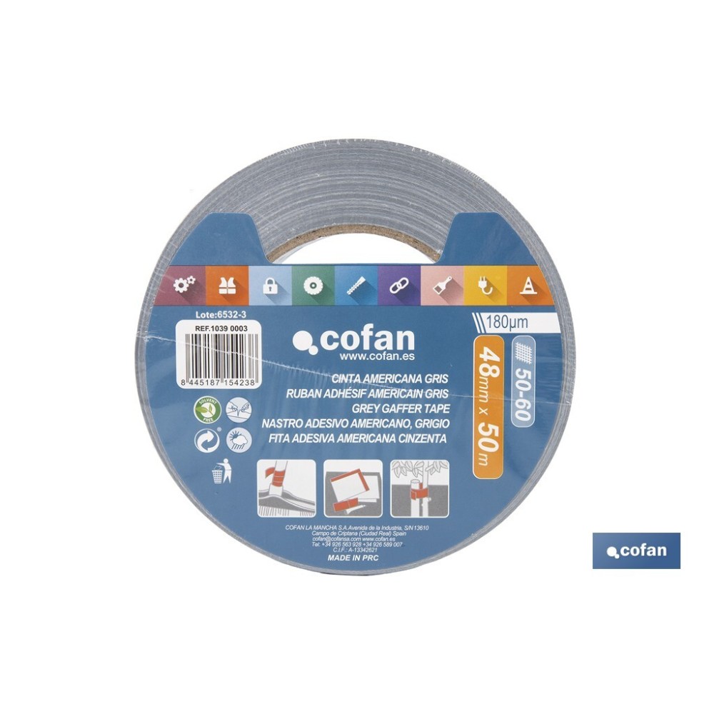 CINTA AMERICANA GRIS 180 MICRAS 48 MM X 50 M