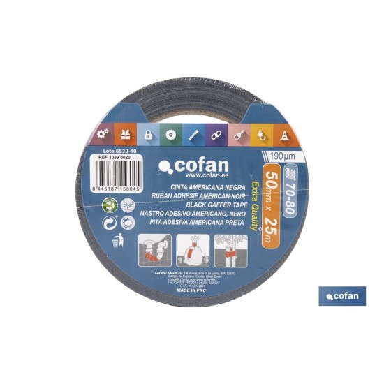 CINTA AMERICANA NEGRA 190 MICRAS 50 MM X 25 M