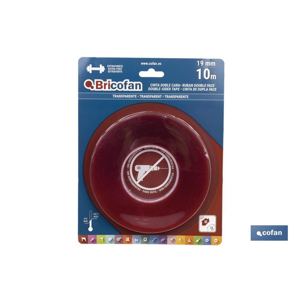 CINTA DOBLE CARA EXTRAFUERTE BRICOFAN 19 MM X 10 M