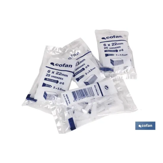 Comprar BOLSA 25 UDS TACO PLÁSTICO 8 MM (PA Cofan | almacendeferreteriacor.es