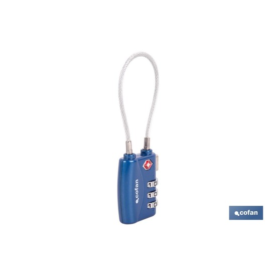 CANDADO COMBINACIÓN EQUIPAJE TSA CABLE 3 DÍGITOS 30 MM