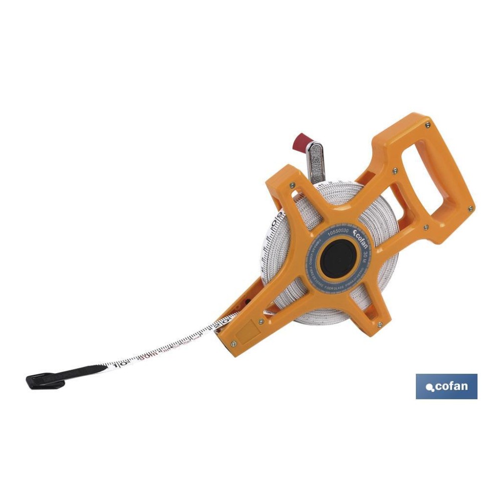 CINTA MÉTRICA FIBRA VIDRIO CON MANGO 50 M