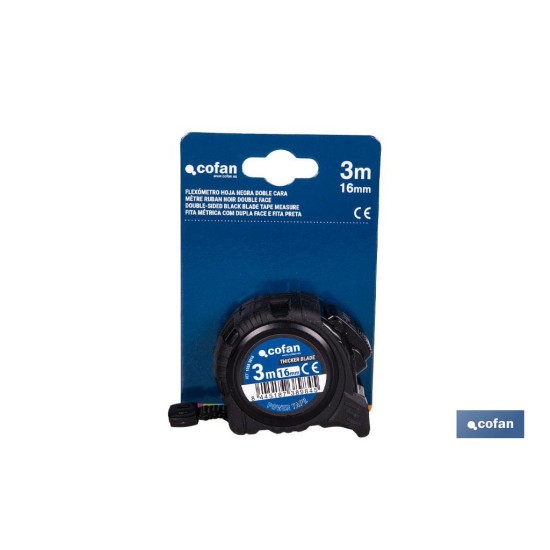 FLEXÓMETRO HOJA NEGRA DOBLE CARA 16 MM X 3 M
