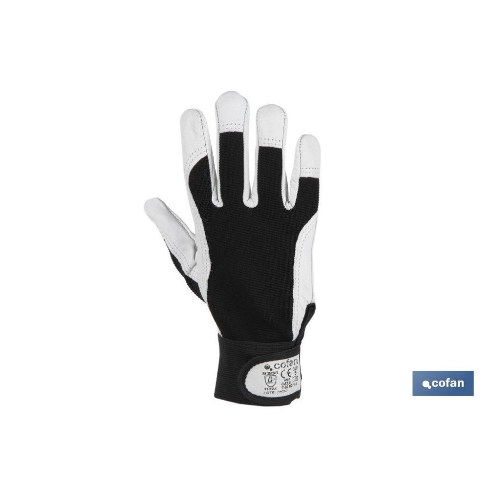 BLÍSTER DE GUANTE DE PIEL VACUNO, DORSO DE TELA Y VELCRO TALLA 10 VENTA UNITARIA