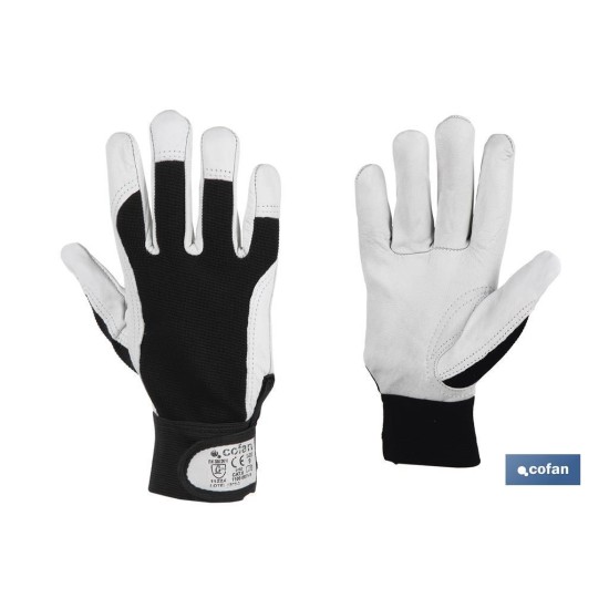 BLÍSTER DE GUANTE DE PIEL VACUNO, DORSO DE TELA Y VELCRO  TALLA 9  VENTA UNITARIA