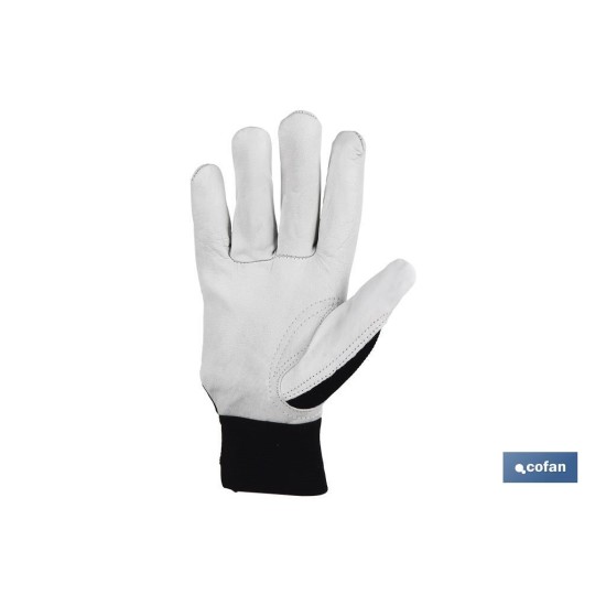 BLÍSTER DE GUANTE DE PIEL VACUNO, DORSO DE TELA Y VELCRO  TALLA 9  VENTA UNITARIA