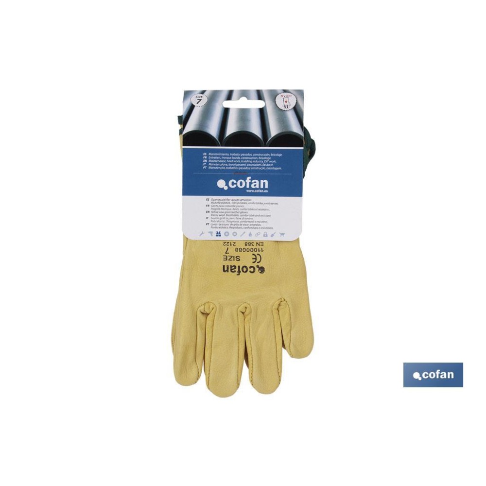 GUANTES PIEL VACUNO AMARILLO T-8