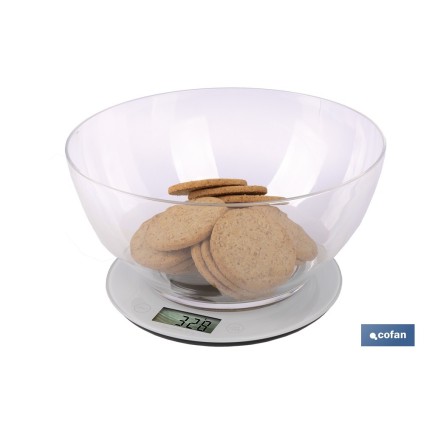 BÁSCULA DE COCINA DIGITAL CON CUENCO DE CAPACIDAD 3,8 L 10 KILOS 25,5 X 14 CM