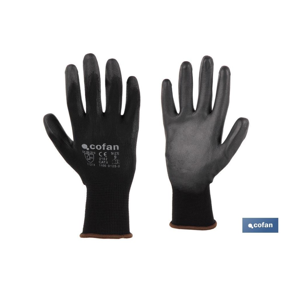 BLÍSTER DE GUANTE DE POLIÉSTER 100 % IMPREGNADO DE PU NEGRO TALLA 6 VENTA UNITARIA