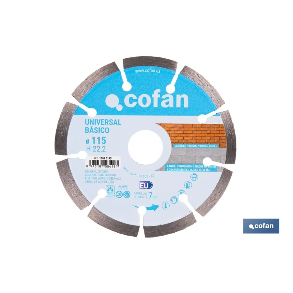 Comprar DISCO DIAM. UNIVERSAL BASICO 115 MM Cofan | almacendeferreteriacor.es