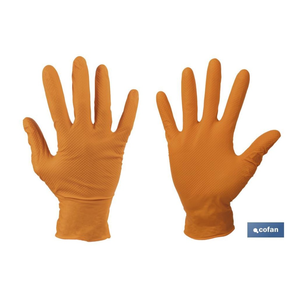 CAJA 100 UDS. GUANTES DE NITRILO NARANJA DIAMANTADO 8,5 G TALLA M