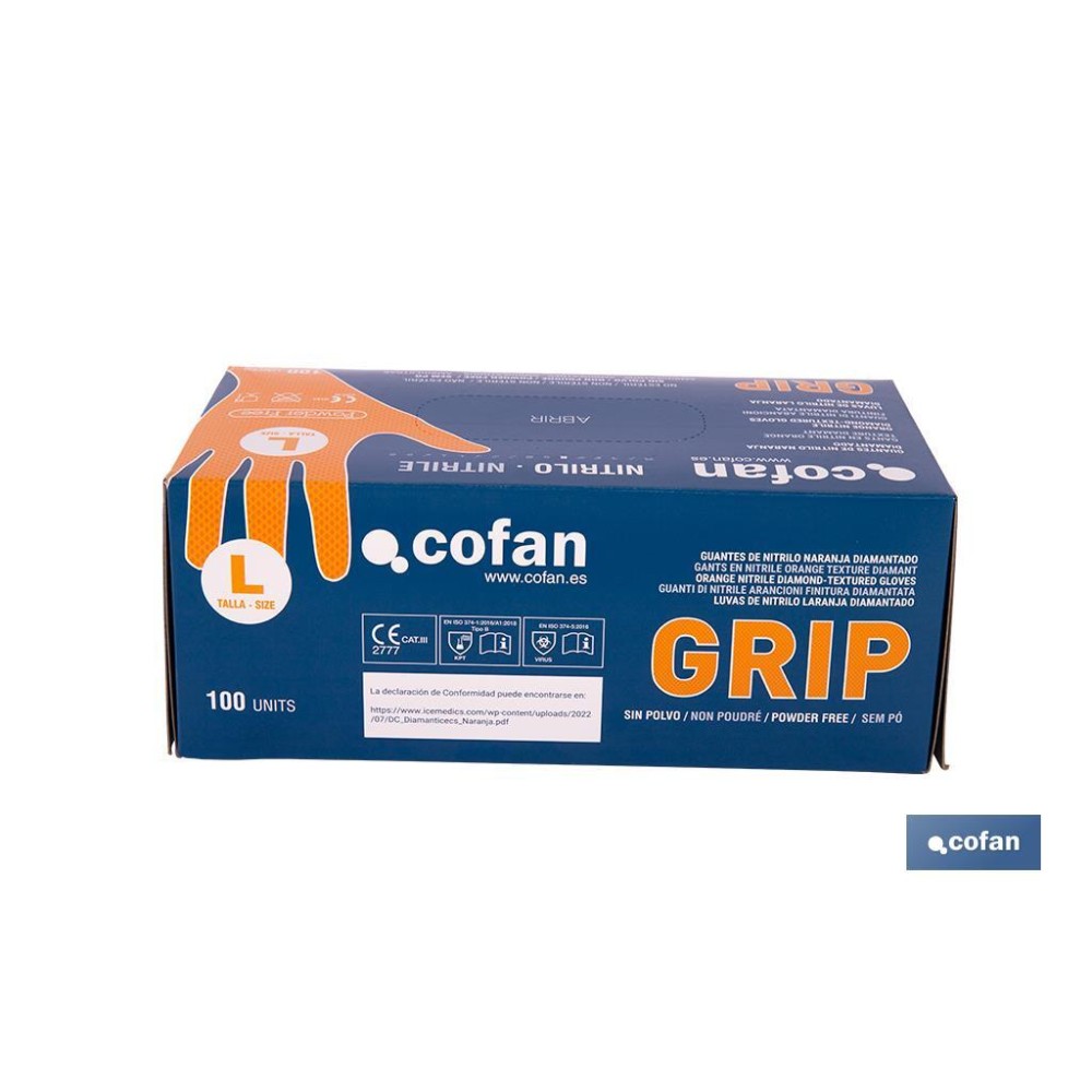 CAJA 100 UDS. GUANTES DE NITRILO NARANJA DIAMANTADO 8,5 G TALLA M
