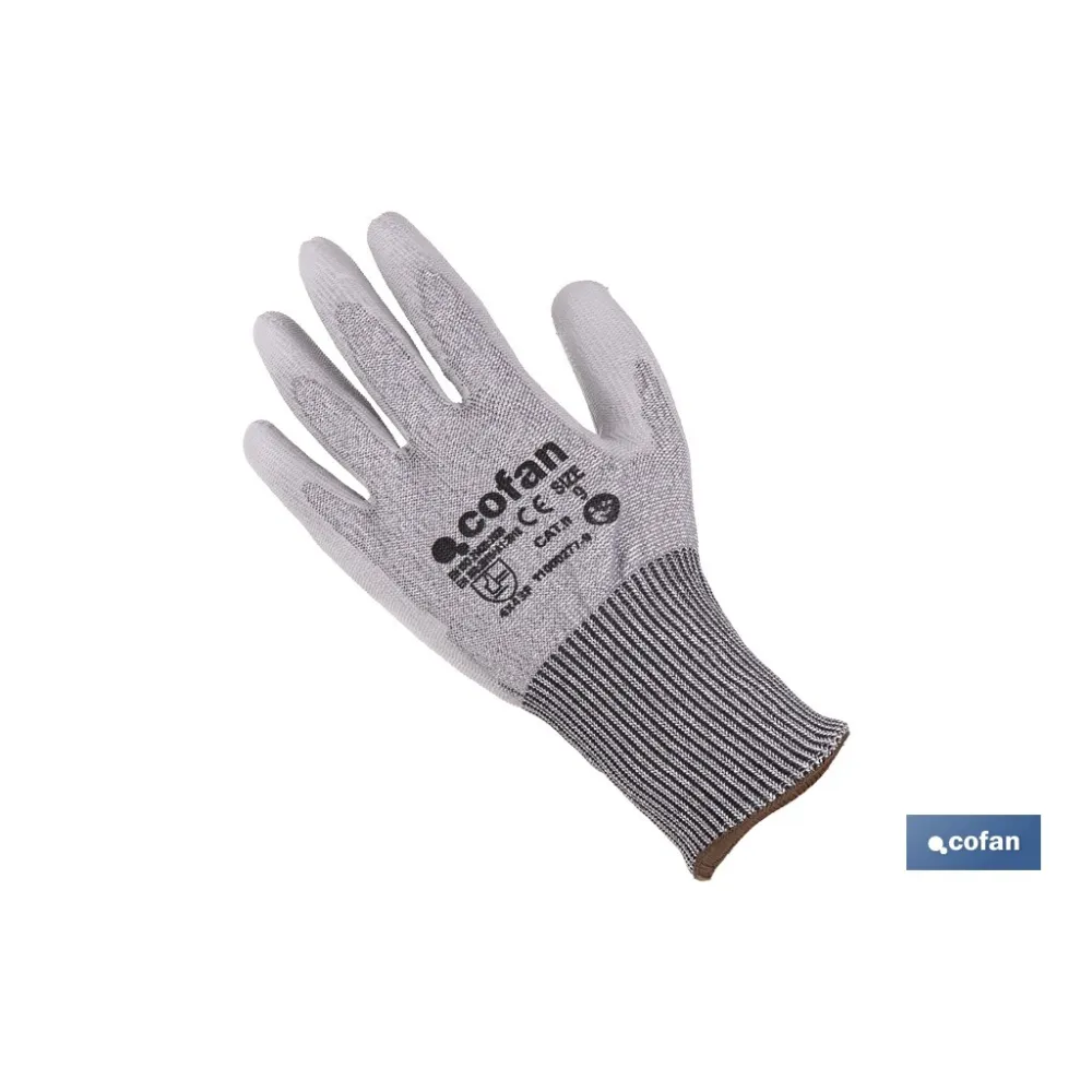 Comprar GUANTE ANTICORTE IMPREGNADO PU GRIS Cofan | almacendeferreteriacor.es