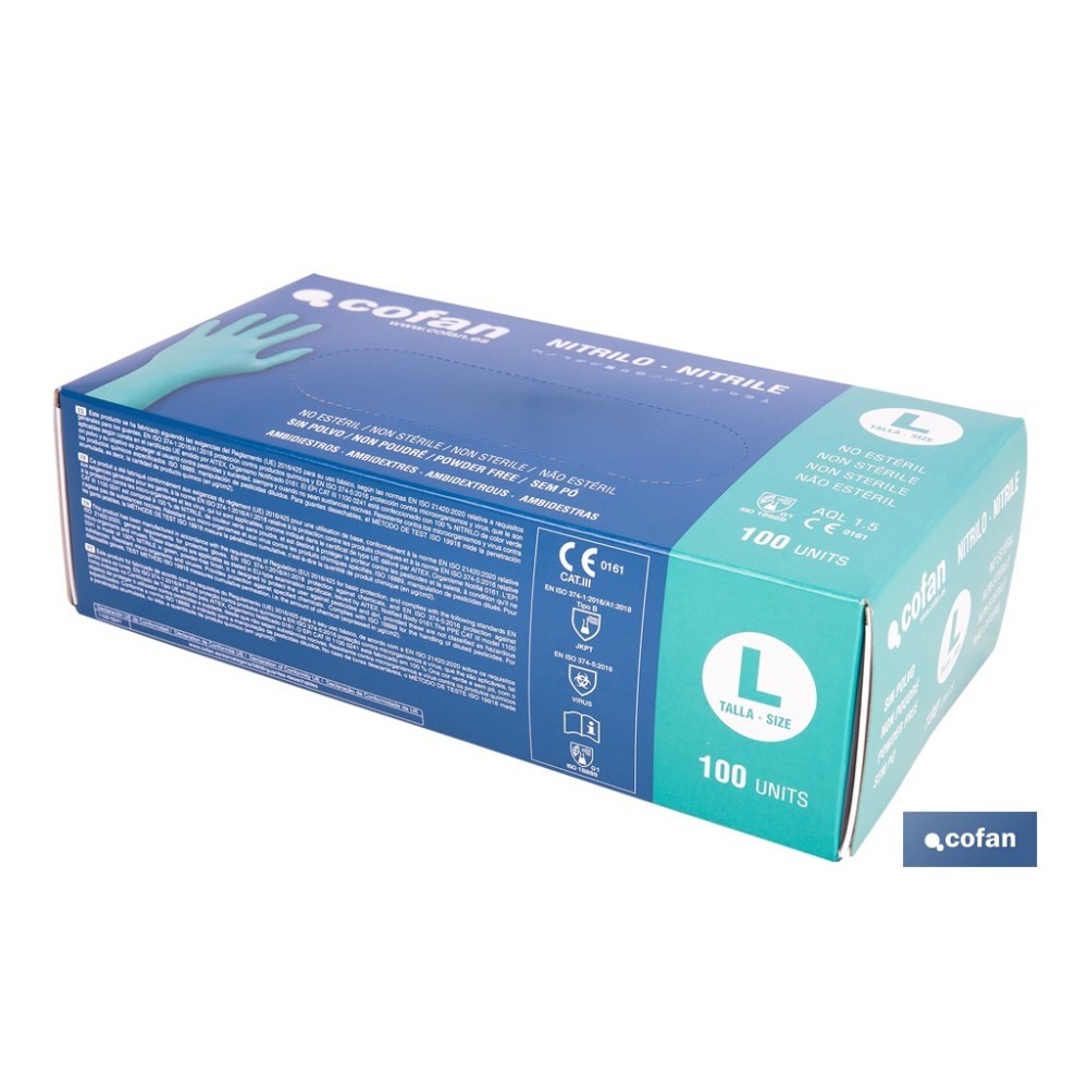 CAJA 100 UDS. GUANTES NITRILO VERDE COFAN PROTECCION FITOSANITARIOS T-L