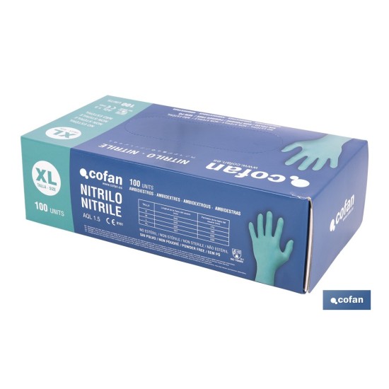 CAJA 100 UDS. GUANTES NITRILO VERDE COFAN PROTECCION FITOSANITARIOS T-XL