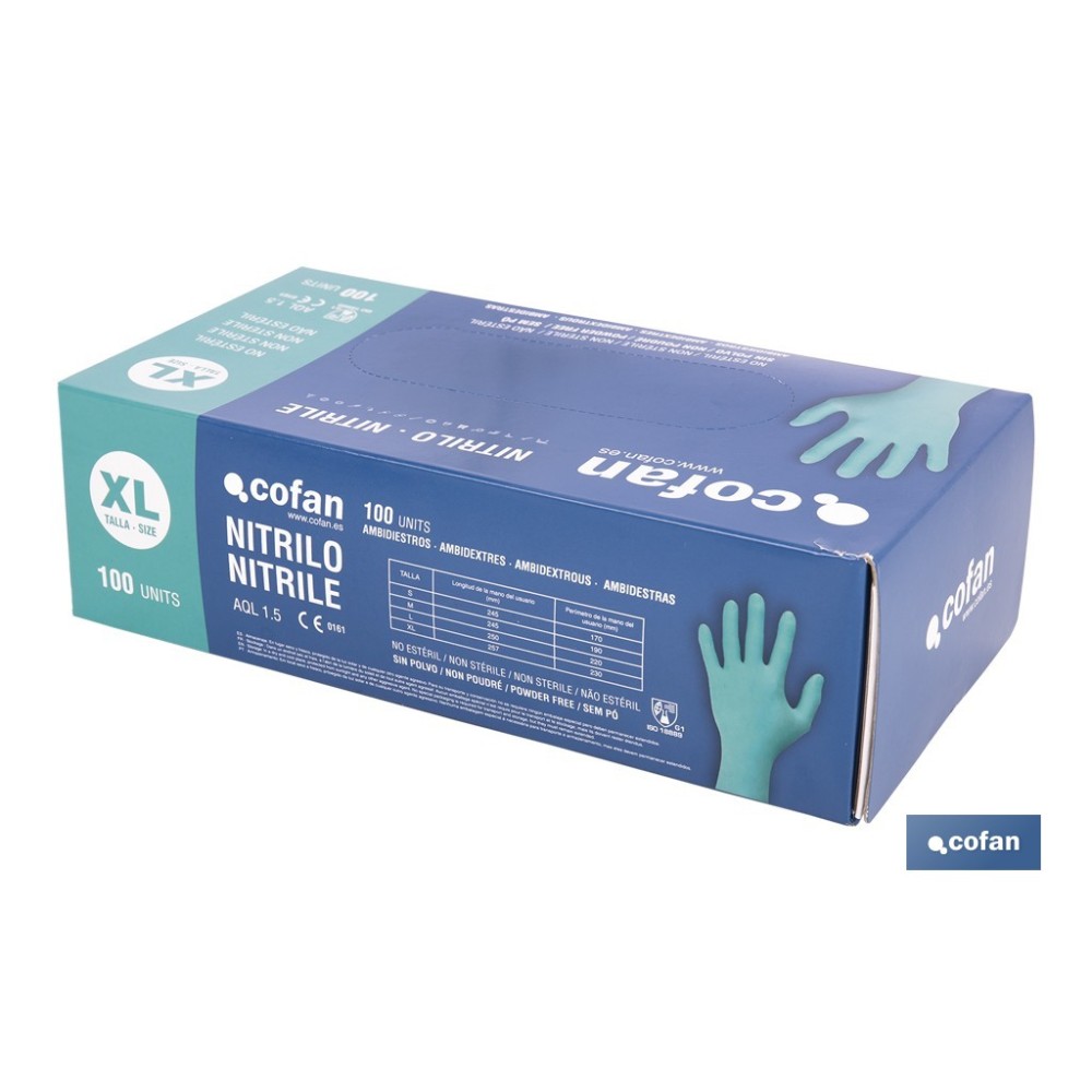 CAJA 100 UDS. GUANTES NITRILO VERDE COFAN PROTECCION FITOSANITARIOS T-XL