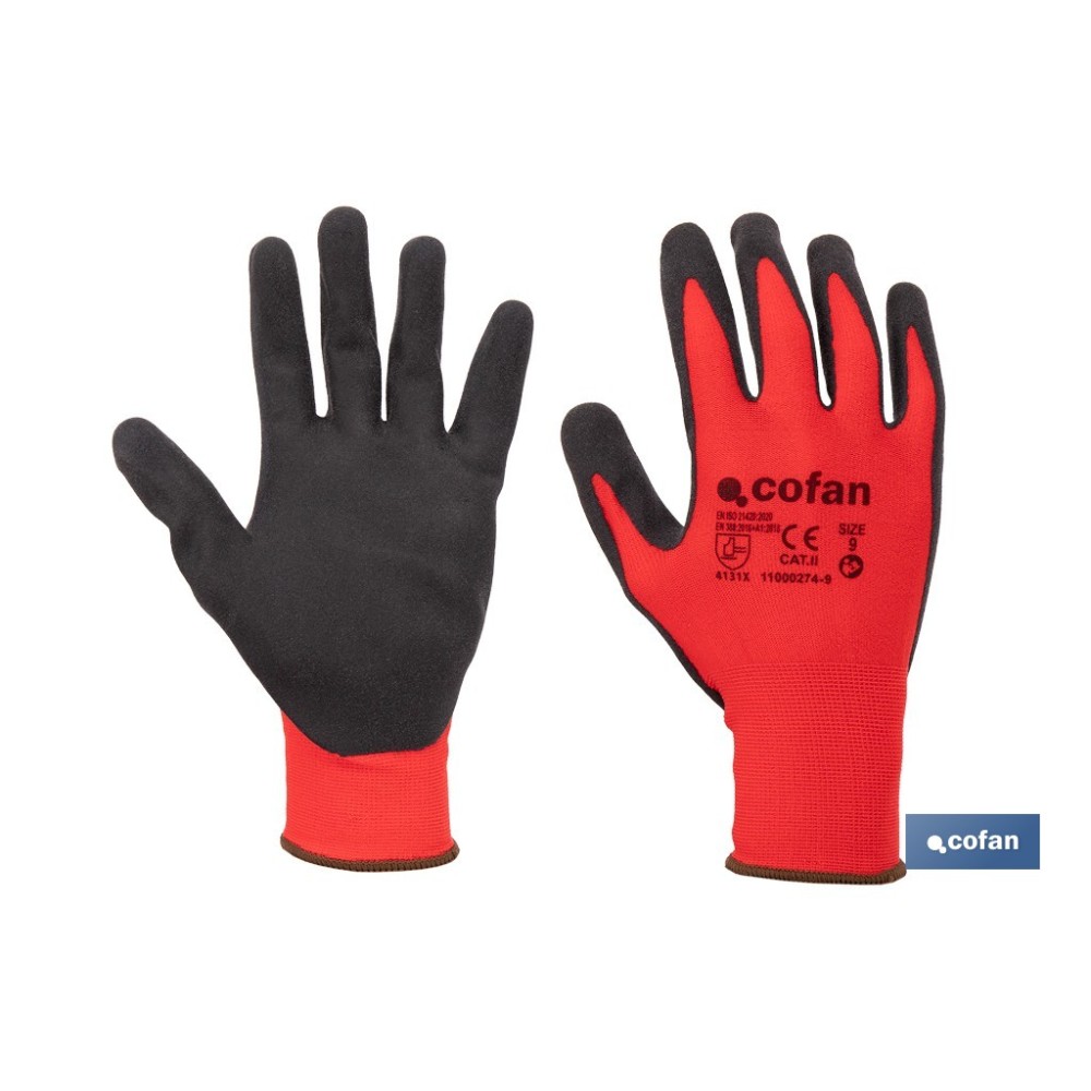 GUANTE IMPREGNADO SANDY COATED ROJO/NEGRO TALLA 9