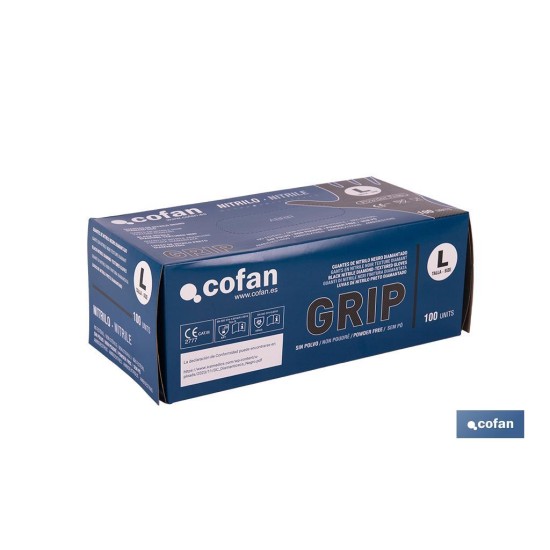 CAJA 100 UDS. GUANTES DE NITRILO NEGRO DIAMANTADO 8,5 G TALLA L