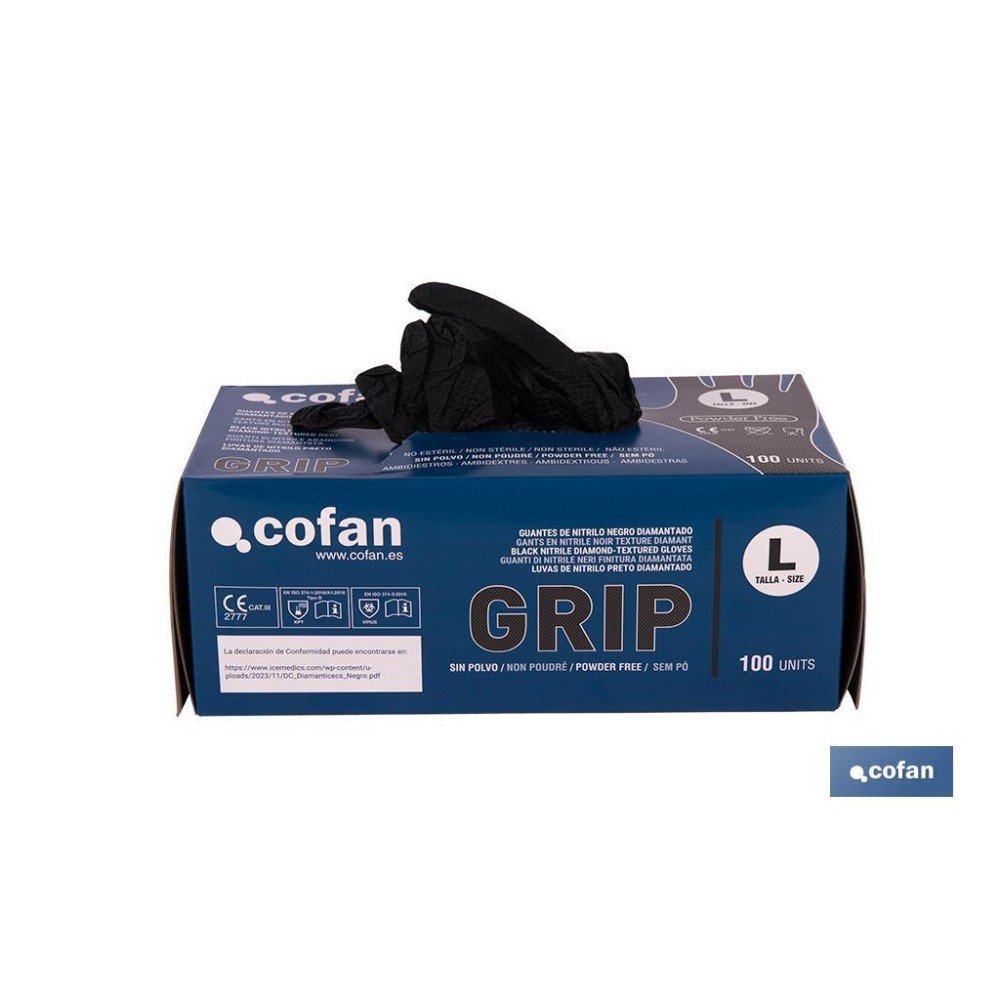 CAJA 100 UDS. GUANTES DE NITRILO NEGRO DIAMANTADO 8,5 G TALLA L