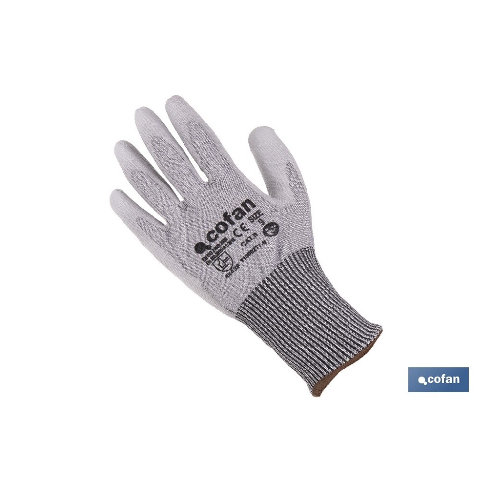 GUANTE ANTICORTE IMPREGNADO PU GRIS T-9