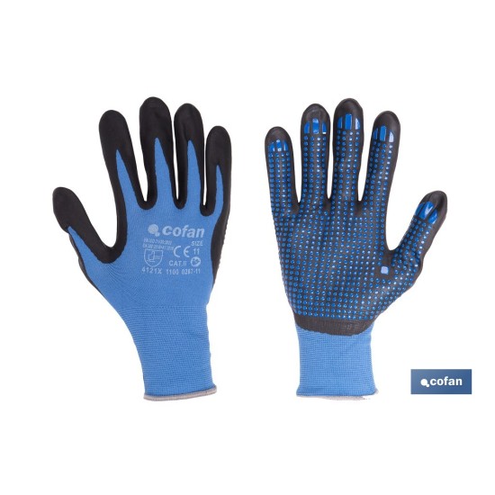 GUANTE IMPREGNADO CON PUNTOS AZULES DE NITRILO TALLA 10 VENTA UNITARIA