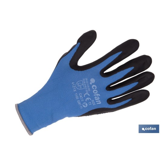 GUANTE IMPREGNADO CON PUNTOS AZULES DE NITRILO TALLA 6