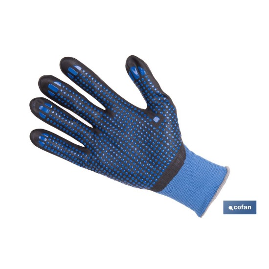 GUANTE IMPREGNADO CON PUNTOS AZULES DE NITRILO TALLA 8 VENTA UNITARIA