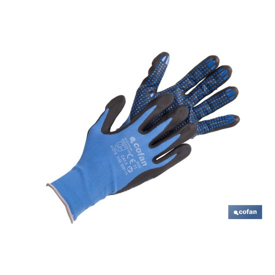 GUANTE IMPREGNADO CON PUNTOS AZULES DE NITRILO TALLA 9