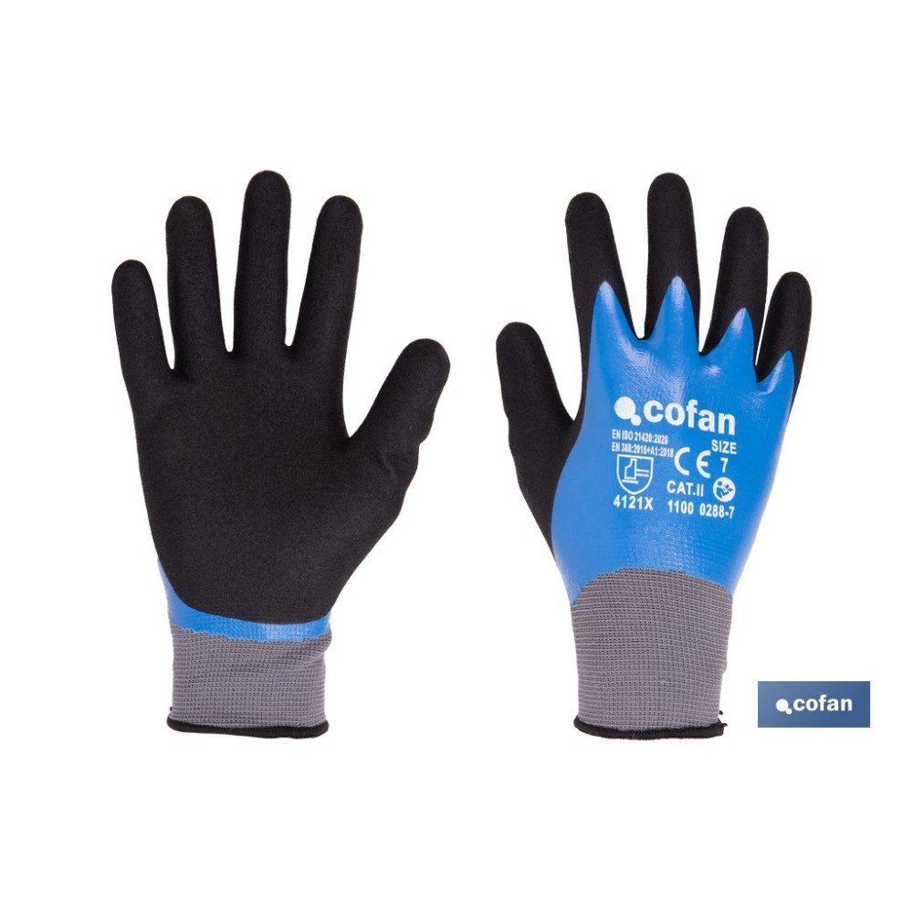 GUANTE IMPREGNADO SANDY DOBLE CAPA DE NITRILO AZUL TALLA 6